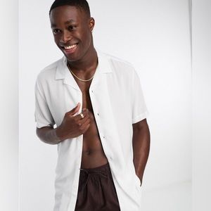ASOS DESIGN regular fit viscose shirt with revere collar in white